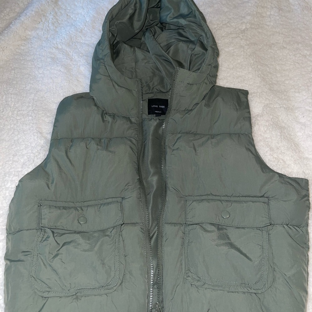 Love Tree Sage Green Hooded Vest